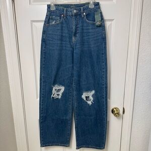 Wild Fable Women Size 4 Blue Denim High Rise Jeans Baggy Distress Ripped Knees